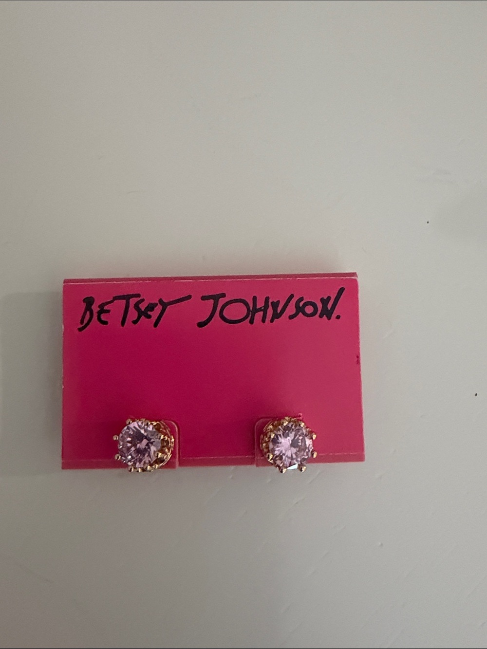 Betsey Johnson Gold-Tone Stud Earrings with Light Pink Crystals